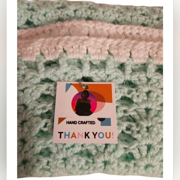 Handmade Mint White Crochet Baby Blanket Booties Set knit Tunisian Vintage Gift - Picture 17 of 17